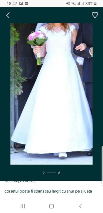 Rochie alba de mireasa, calitate superioara, saten, crinolina, voal