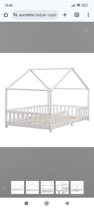 Pat copii tip casuta 120*200cm, cu saltea