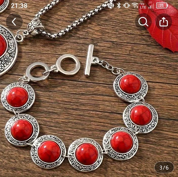 1 чифт обеци + 1 гривна + 1 колие Комплект ретро бижута Сребърно покри