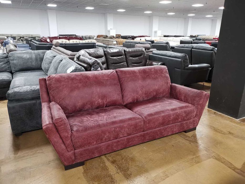 Червен кожен диван тройка - 100 % ест. кожа телешки бокс