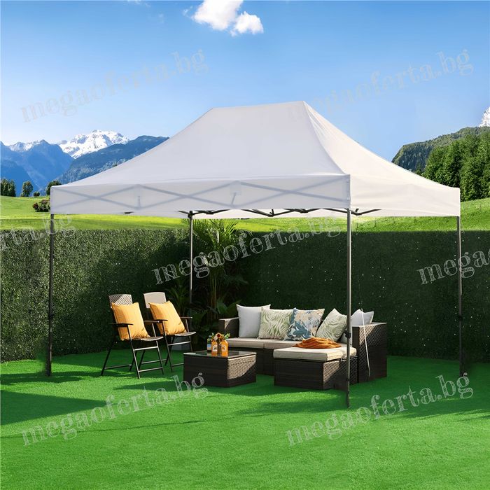 Сгъваема Шатра 3х4.50 с Усилена Конструкция и Гумирано Бяло Покривало