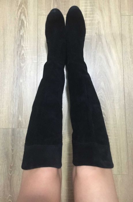 Cizme lungi negre toc EdenParis piele intoarsa 37 37.5