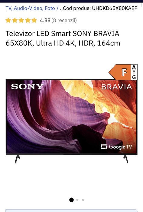 Televizor sony bravia led, ultra hd, 4K, HDR, 164 cm. DEFECT!!