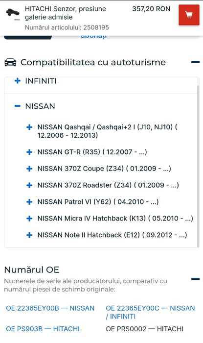 HITACHI 2508195 Senzor, presiune galerie admisie Nissan, Infiniti