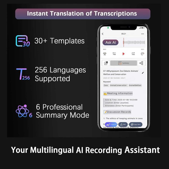 64GB професионален AI гласов рекордер –  автоматична транскрипция