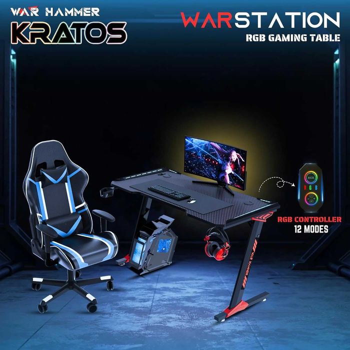 Геймърско компютърно бюро  RGB,  повърхност от карбонови влакна №7