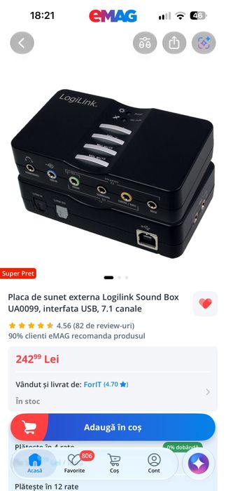 Placa audio pc externa pe usb LogiLink UA0099 iesire optica 7.1