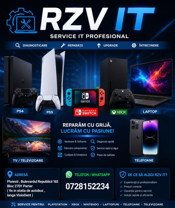 Service IT/Reparatii Laptop/PC/Windows/Console SONY PS4/PS5/XBOX
