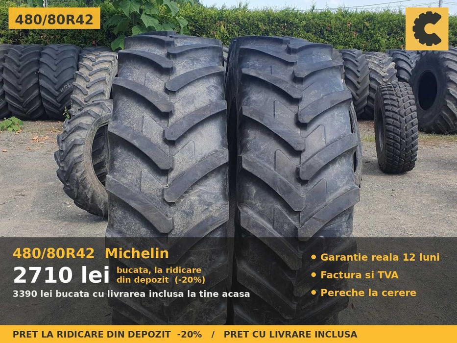 ANVELOPE 480/80R42 18.4R42 18.4-42 48080R42 Michelin AGRIBIB Cauciucuri Tractor Spate 2 BUCATI SH GARANTIE Factura TVA
