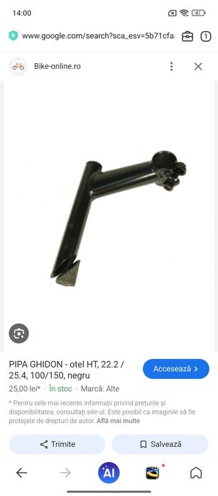 Vând pipa ghidon bicicleta