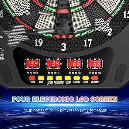 Dartboard electronic – Joc electronic de darts cu vârf de plastic, 4 ecrane LCD, 27 de moduri de joc