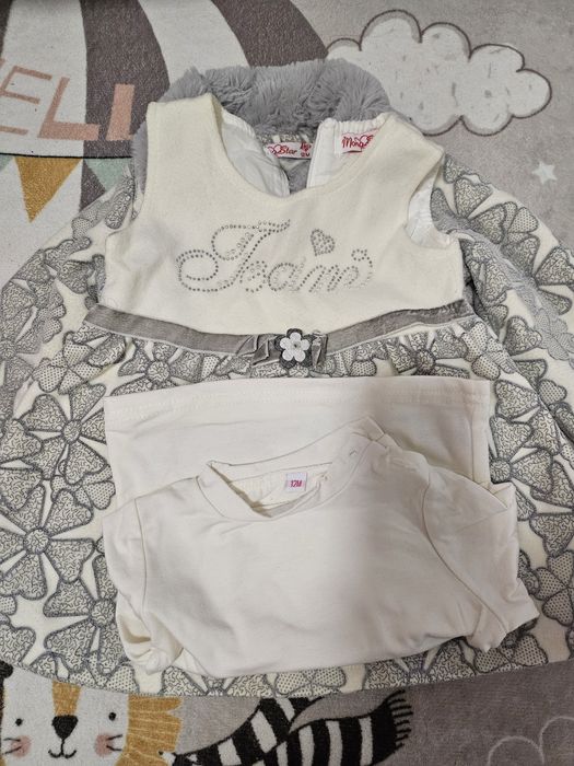 Комплект за момиче - палто, рокля и блуза 12 месеца