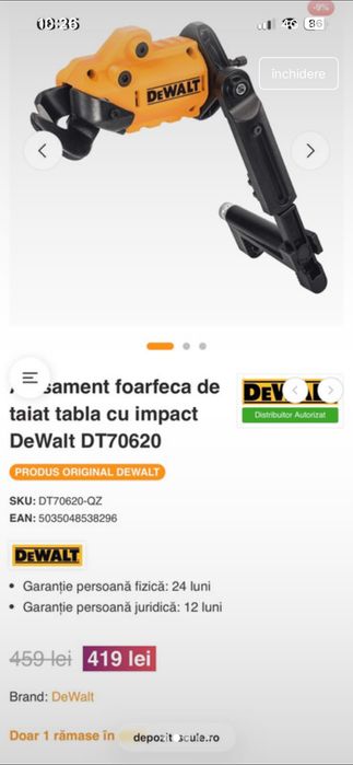 Dewalt, atașament foarfecă de tăiat tabla