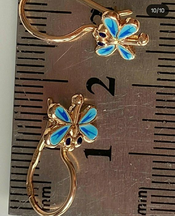 Cccр1982год редкие  Ленинградские заводские серьги  Стрекоза 583пробы