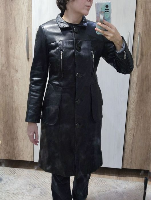 Натуральный кожаный плащ куртка