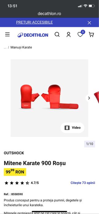 Manusi de protectie Kumite - Mitene Karate (rosii) M si L