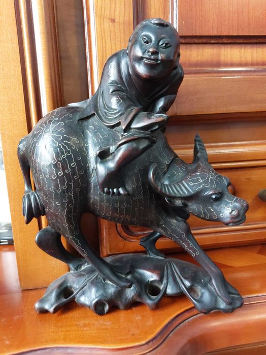 Sculptura Chineza Deosebita Bronze Yuanbao Sika! Foarte Rar!
