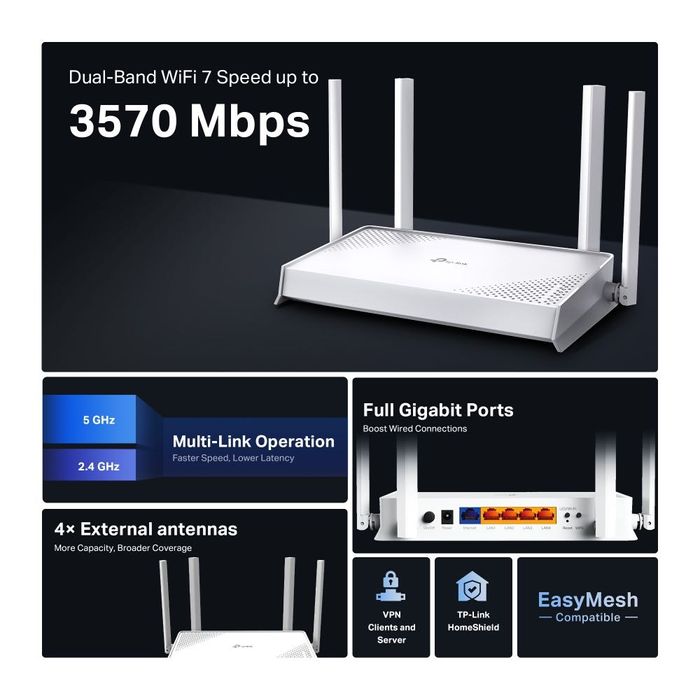 Рутер TP-Link Archer BE220W Нов Wi-Fi 7