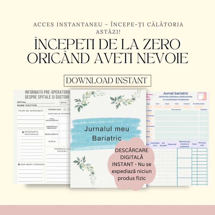 Jurnal si Planificator Bariatric - 219 Pagini Gastric Sleeve/Bypass