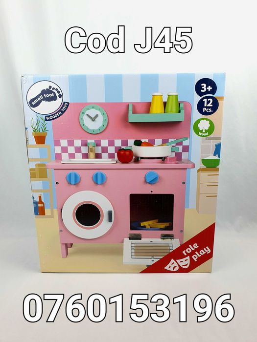 Bucatarie roz din lemn Cu accesorii incluse pt copii-Loc de Joaca-J45