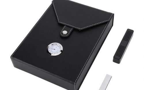 Естесвена кожа преносим хумидор със хидрометър и овлажнител