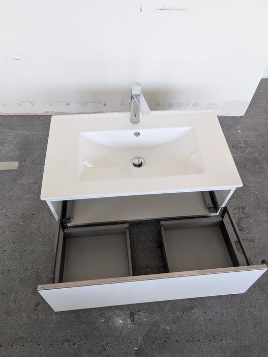 Set lavoar baie alb 81cm cu baterie Ideal Standard, mască cu sertar