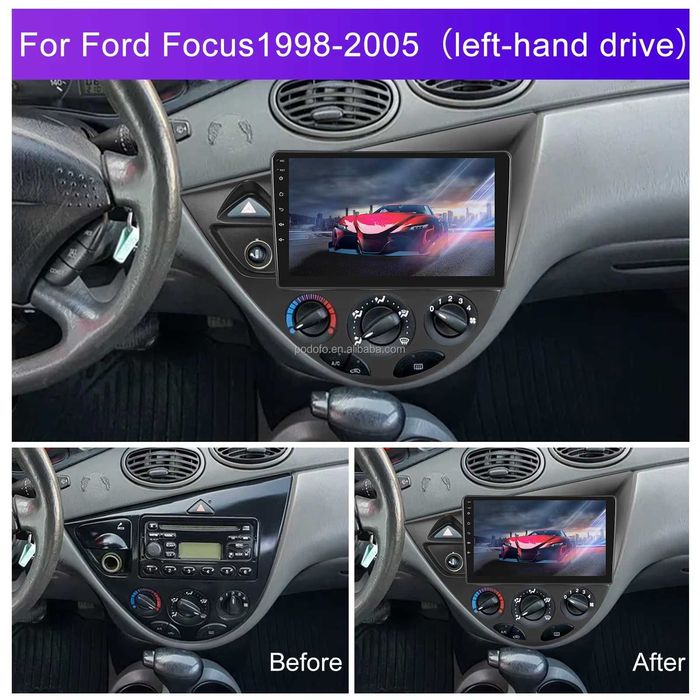 Мултимедия за Ford Focus Двоен дин Навигация плеър екран Android GPS, Carplay, Waze