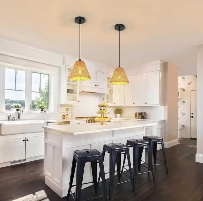 Candelabru de bucatarie din bambus, lampa pandantiv E27