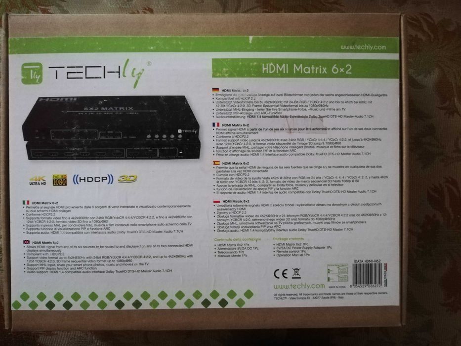 Spliter HDMI 6 intrari 2 iesiri Techly  HDMI Matrix 6x2 4K,PIP, ARC