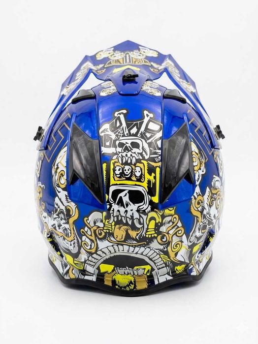 Cască Enduro Moto Off-Road / Motocross - Design Skull Blue & Gold - Mărime L Adulți