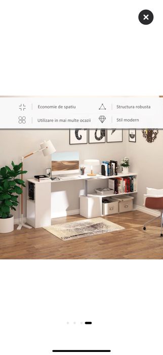 Birou Homcom pe Colt din Lemn Alb 140x120x78,2cm