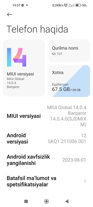 mi 10t  8+5/128 telefon toza
