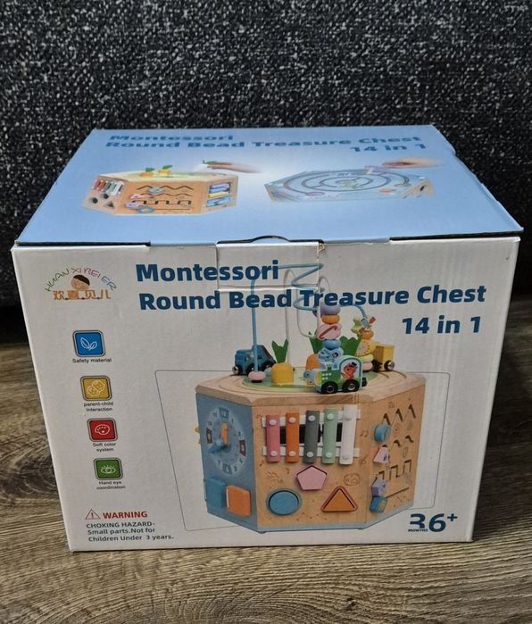 Jucarie din lem Cub Montessori  14 moduri de joaca