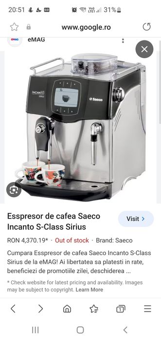 Espresor cafea Saeco Incanto S Class Sirius