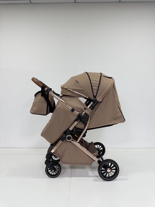 Коляска детская премиум с люлькой, коричневая