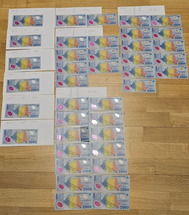Vând colecție / lot de 40 bancnote Bancnota românească 2000 lei Eclipsa 1999 – toate necirculate (UNC), păstrate foarte bine.