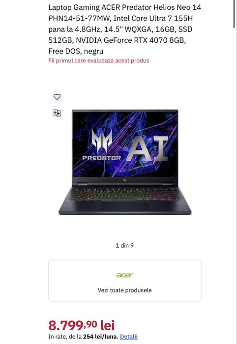 Laptop Acer Predator Helios Neo 14 PHN14-51-77MW — NOU