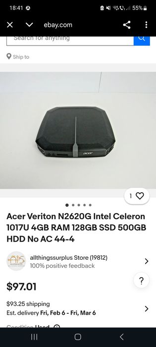 Mini pc acer veriton n2620g