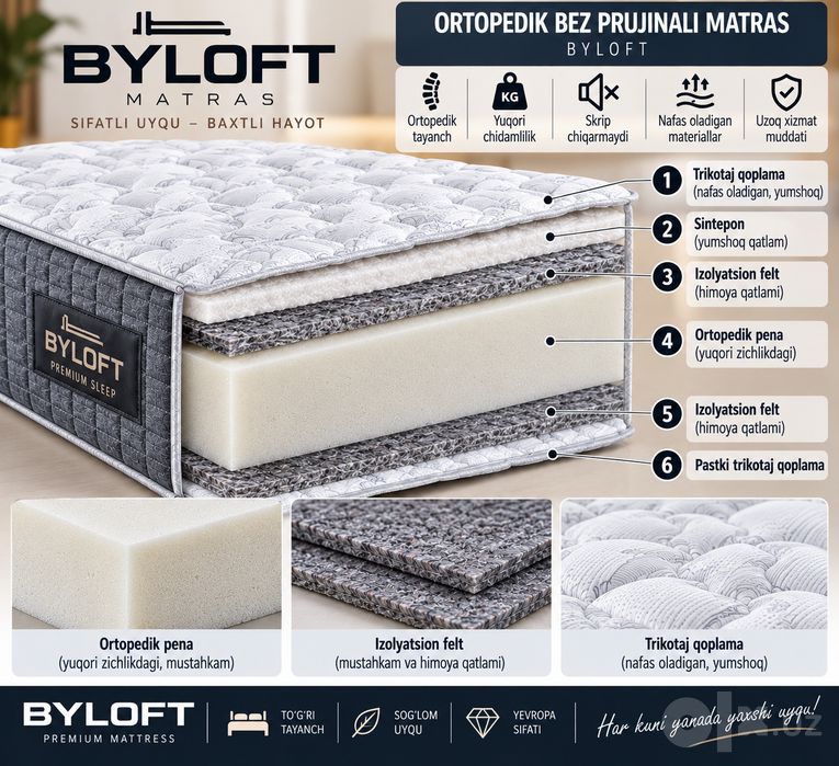 Кровать VELMORA двуспальнаяи односпальная, kalavat, matras, Loft