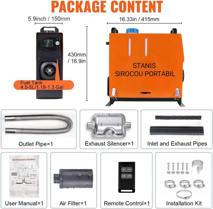 Webasto STANIS Sirocou 12V  8 kw + bluetooth auto portabil soba Vevor