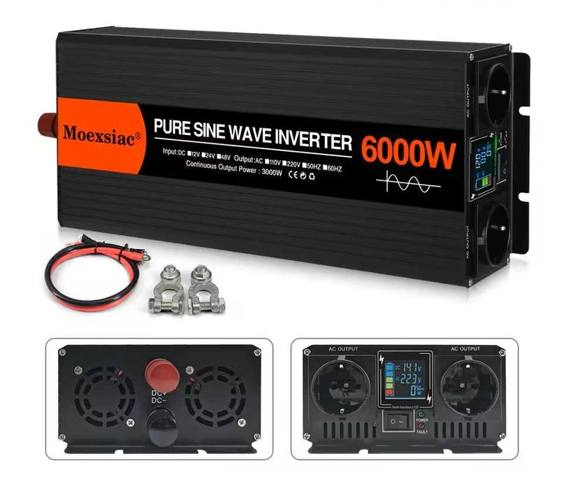 Invertor Moexsiac, sinus pur, 6000W, 24V sau 48V 220V, dubla priza EU