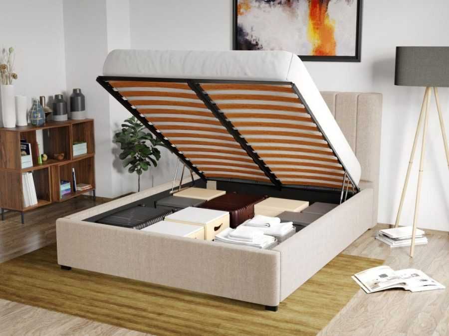 Pat Tapitat pentru saltea de 190 Adam Bej Falcone 102 rabatabil + lada