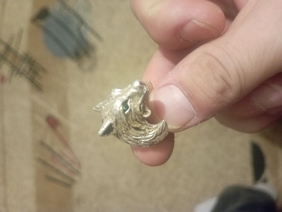 Серебренное кольцо, волк 925 проба 13.5 грамм