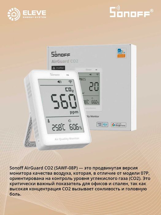 Умный монитор качества воздуха CO2 Sonoff Matter | SAWF-08P