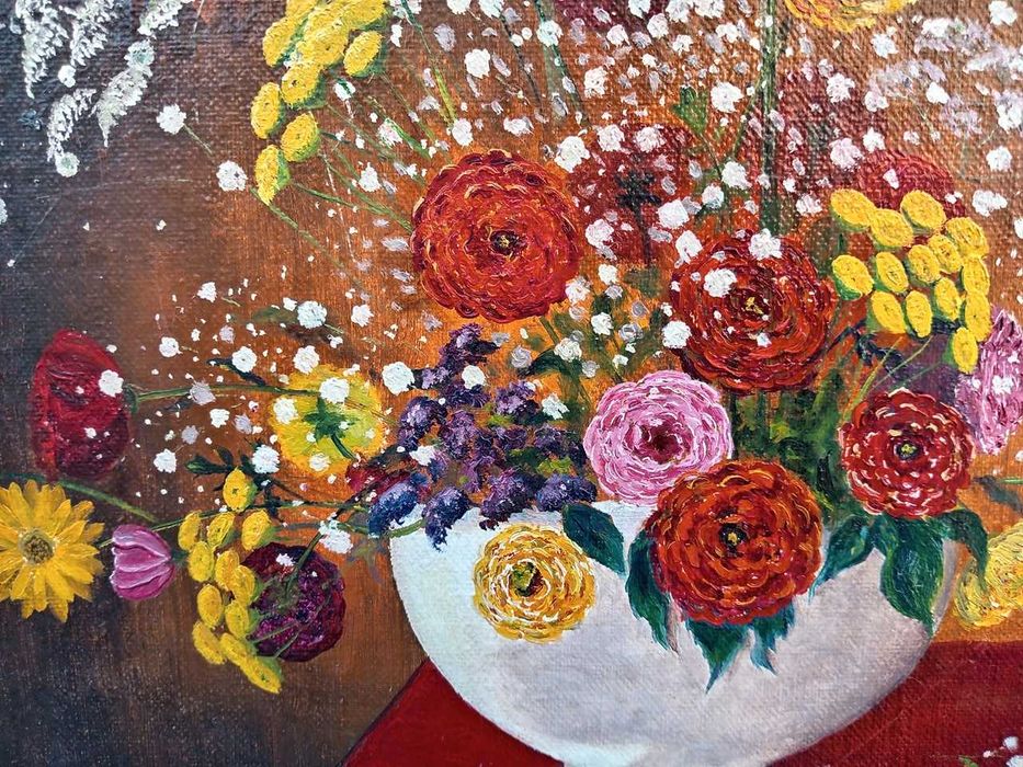 Tablou vechi - flori in vaza alba - semnat R. Hosatte 90