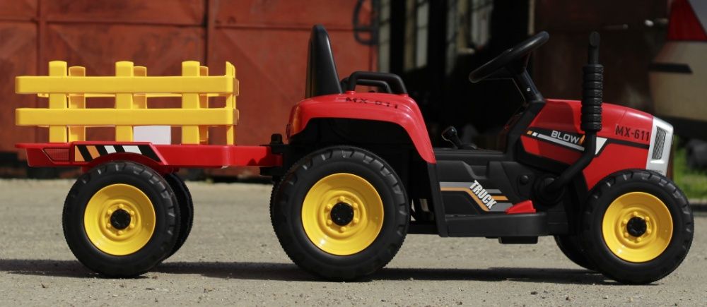 Tractor electric 12V cu Remorca, Blutooth si Telecomanda inclus #Rosu