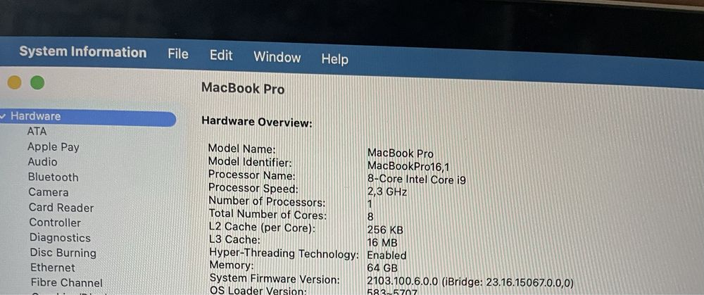 MacBook Pro 16 - 64 GB RAM 2019 1 TB AMD Radeon Pro 5500 M