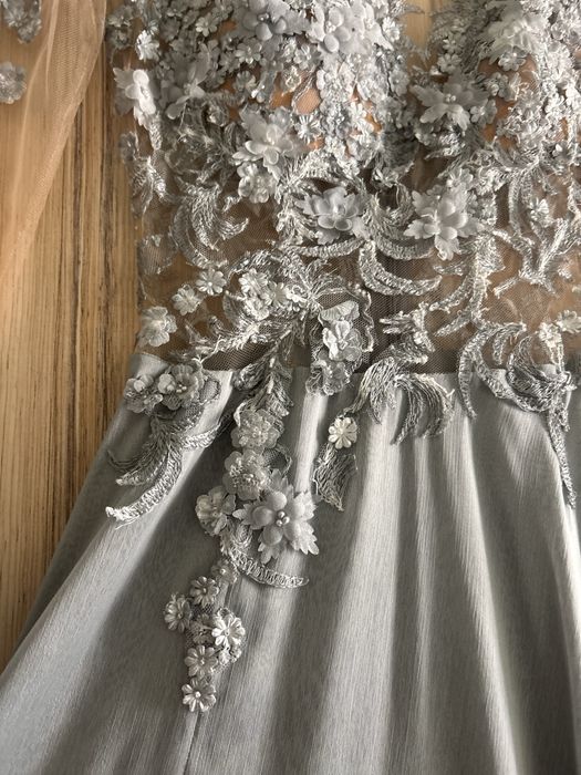 Бална рокля XS, шифон и ръчно правена дантела