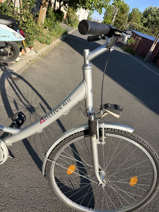 Bicicleta argintie de dama