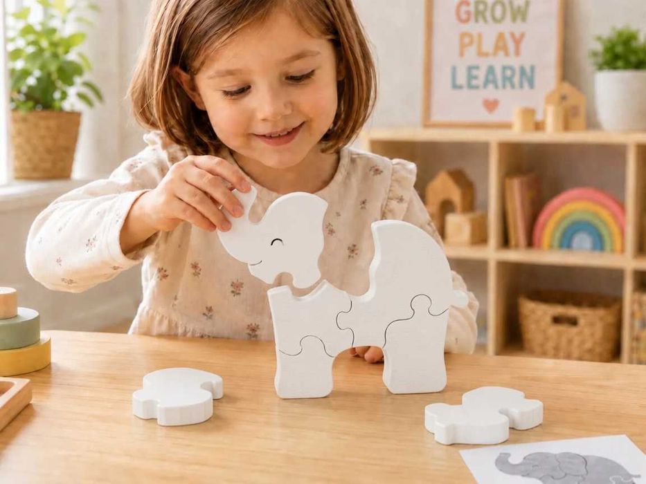 Puzzle Elefant Alb 3D - Jucărie Educativă pentru Copii
